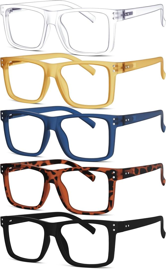 Eyekepper 5-pack Oversized Reading Glasses Square Large Frame Readers for Men and Women +1.50, Mix Colors