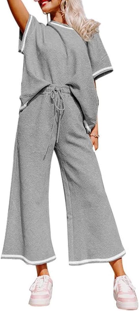 SHEWIN Women Two Piece Sets Business Casual Work Vacation Airport Outfits 2026 (Gray, S)
