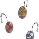 Leaf Floral Shower Curtain Hooks, Rustproof Decorative Shower Hooks for Shower Curtain, 5-Roller Ring Balls Design Spring Plant Bathroom Curtain Hooks, Set of 12