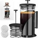 Cafe Du Chateau Stainless Steel French Press Coffee Maker 34 oz - Easy to Use Insulated Coffee Press with 4-Level Filtration, Manual Brewer for Tea, Camping & Travel with BPA Free, Durable Clear Glass (B. Dark Chrome)