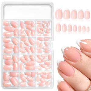 White French Tip Press on Nails Short Oval Fake Nails, Glossy Oval Nails Press on Full Cover Acrylic French Tip Nails Short False Nail Tips 240pcs Glue on Nails