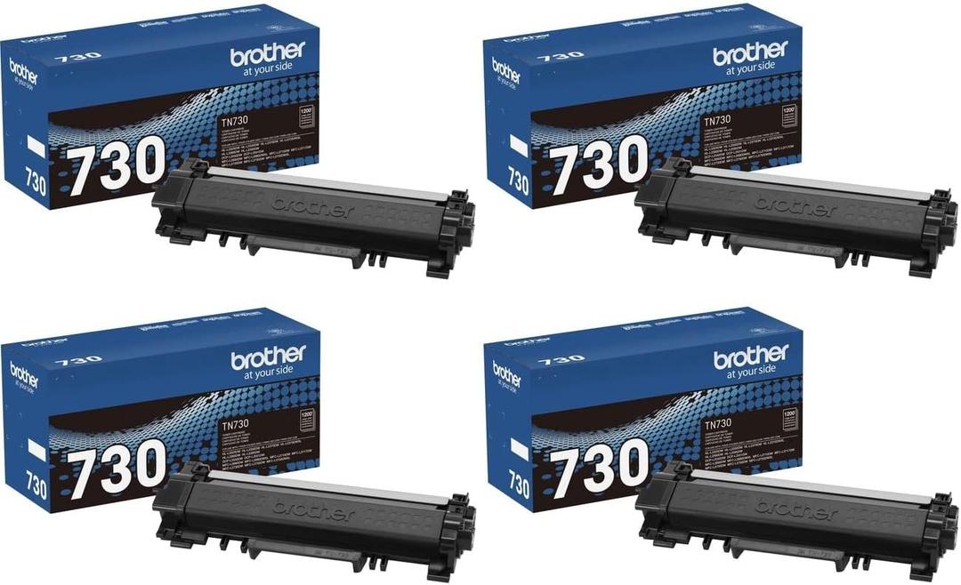 Brother Genuine Black Toner Cartridge 4-Pack, TN730, Replacement Black Toner, Page Yield Up to 1,200 Pages Each