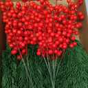 Ceenna 60 Pcs Artificial Christmas Flowers Christmas Artificial Pine Branches Fake Pine Picks Leaves Greenery Stems Berry Stems Set for DIY Craft(Pine,9.85 Inch)