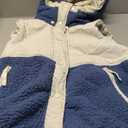 Nirovien Womens Sherpa Vest Oversized Fleece Vest Color Block Quilted Vest Button Down Padded Outwear with Pockets (Small, Beige Blue)