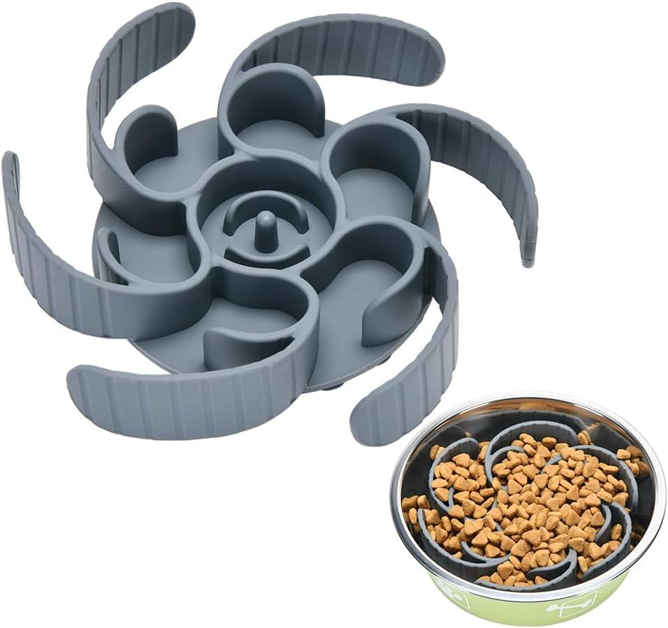 Slow Feeder Dog Bowls Insert, Third Generation upgraded Super Firm Eating Bowl Cuttable for Large Breed and Medium Small Size Compatible with Regular Elevated Metal Glass Dog Bowl (Gray)