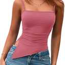 PRETTYGARDEN Women's Summer Spaghetti Strap Tank Tops Sleeveless Camisole Blouses Asymmetrical Going Out Basic Tank Shirt (Pink, XXL)