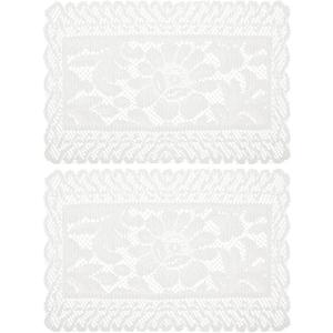 2 Pcs Rectangle Lace Placemats for Tables Handmade Embroidered Crochet Placemats Vintage Floral Lace Table Runner Beige Laces Tablemats for Kitchen Dining Room Wedding Cup Tea Party Decor(12x17 Inch)