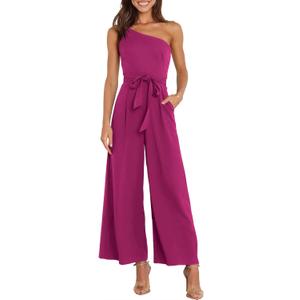 ANRABESS Women Summer Dressy Jumpsuits One Shoulder Sleeveless Casual Wide Leg Pants Romper Jumper 2025 Trendy Outfits (Large, Deep Rose)