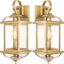 2-Pack 18 Gold Light Fixtures Outdoor Wall Lights Exterior Lanterns, Brass Porch Lights Outside Anti-Rust Aluminum Patio Lights for House Clear Glass Wall Mount Lighting, IP65 Waterproof