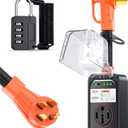 RV Surge Protector 50 Amp Waterproof, Upgraded 12000 Joules RV Power Protector Safety-Certified, RV Adapter Plug with Anti-Theft Cable Lock for Camper, Circuit Analyzer for Travel Trailers (Orange)