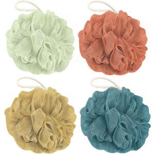 Rnoafmu Shower Loofah Bath Sponge, 60G Loofah Exfoliating Body Scrubber, 4 Color Mesh Shower Pouf Balls for Body Wash (Yellow Red Green Blue)