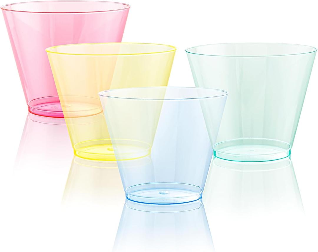 WDF 200 Pack Colorful Plastic Cups Disposable - include 50 Pink, Blue, Green, Yellow, Colorful Plastic Cups For Party, Baby Shower, Wedding,Easter