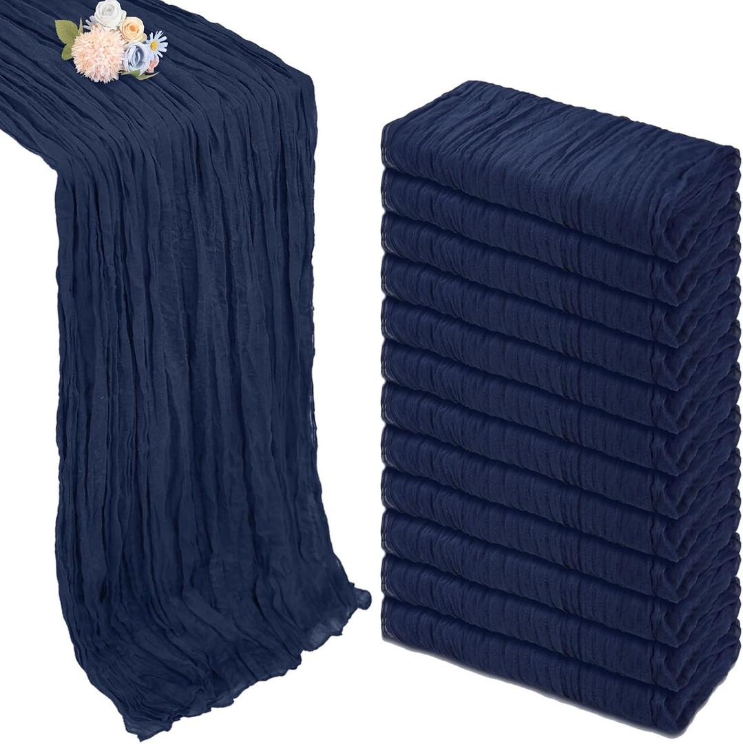 12 Pack Navy Blue Cheesecloth Table Runner 10ft Boho Gauze Fabric Cheese Cloth Table Runner 35 x 120 Inch Rustic Sheer Runner for Holiday Baby Shower Home Décor Party Wedding Decoration
