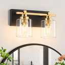 2 Light Modern Bathroom Light Fixtures Over Mirror, Black Gold Vanity Lights for Bathroom Wall Sconces with Clear Glass Shades, E26 Socket (Bulbs Not Included)