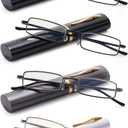 4PACK Reading Glasses Slim Pocket Readers Anti Blue Light with Portable Case for Men Women (2black,gunmetalsilver)