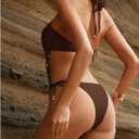 WDIRARA Women's 2 Piece Halter Tankini Set Cut Out Beaded Layered Fringe Tie Side Bathing Suit (Brown, XS)