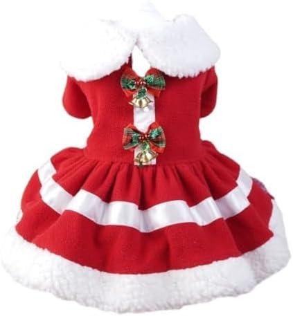 Christmas Dog Outfit - Red Puppy Dress for Small Dog Girl, Santa Coat with Bells, Xmas Cat Apparel, Winter Pet Clothes (A, X-Large)