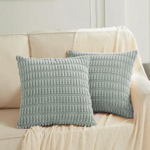Fancy Homi 2 Packs Taupe Big Decorative Throw Pillow Covers 24x24 Inch for Living Room Couch Bed Sofa, Rustic Farmhouse Boho Home Decor, Soft Striped Corduroy Square Cushion Case 60x60 cm (24" x 24" (Pack of 2), Grey Blue)