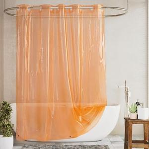 Barossa Design No Hook Clear Orange Shower Curtain or Liner - Soft EVA 10G Extra Heavy Duty Shower Curtain with 3 Magnets for Bathroom, Standard Size 71" x 74", Clear Orange