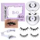 B&Q Magnetic Eyelashes Natural Look 2 Pair Magnetic Lashes with Applicator Upgrade Soft Magnetic Manga Lashes Clusters Kit Magnetics False Eyelashes 3 Magnet Strips for Strong Hold Easy to Apply(A+B)
