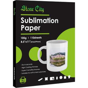 Stone City Sublimation Paper 8.5x11 Inch 110 Sheets 105g for Heat Transfer Light Fabric, T Shirt, Mug, Tumbler, Compatible with Inkjet Printer with Sublimation Ink