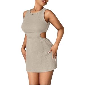 Floerns Women's Cut Out Sleeveless Tank Dress Crew Neck Bodycon Mini Dresses (Medium, Khaki)