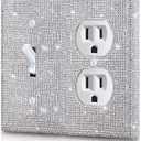 Gaocai Silver Shiny Silver Rhinestones Wall Plates Light Switch Cover Plate Decorative 3 Gang Wall Plate Bling Light Switch Cover (Standard Size)