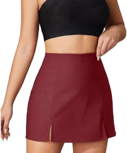 EXLURA Women's Mini Skirt with Shorts Underneath High Waisted A-Line Double Slit Front Zipper Casual Stretchy Skort SIZE XL