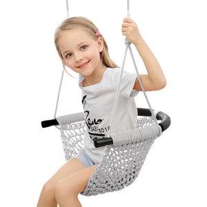 Hand-Knitting Toddler Swing Seat for Kids with Adjustable Ropes, Little tikes Swings Set, for Outdoor Indoor, Playground, Backyard (Gray)