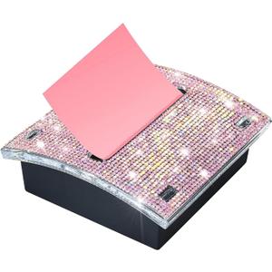 Rhinestone Self Sticky Note Holder Post it Note Dispenser Pop-Up Sticky Notes Dispenser 4 x 4 inch Post it Dispenser for Office Desk Accessories(Pink)