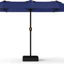 13FT Double-Sided Patio Umbrella with 48 Solar LED Lights, Large Rectangular Outdoor Market Umbrella with Crank Handle, Vented Canopy, Heavy-Duty 12 Rib Steel Frame, for Backyard, Garden, Pool, Navy