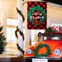 Merry Christmas House Flags for Outdoors 28 x 40 Double Sided - Large Christmas Flags for Outside, Wreath Plaid Holiday Flags Decorative House Flag Decorations