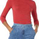 Amazon Essentials Womens Slim-Fit 3/4 Sleeve Boat Neck T-Shirt (XX-Large, Red Burgundy Stripe)