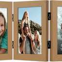 Americanflat Hinged 3 Picture Frame 5x7 with Shatter-Resistant Glass - Signature Collection - Foldable Picture Frame for Tabletop Display - Dark Oak