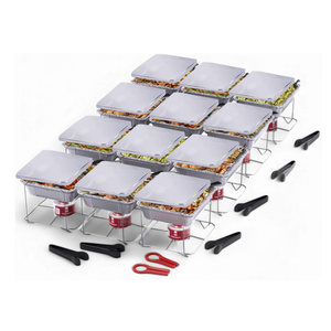 12 Pack - Disposable Chafing Dish Buffet Set, Welded Body Food Warmers for Parties, 2hr Fuel Cans Complete Set, Half Size Pans, Warming Trays