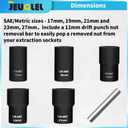 6PCS Twist Lug Nut Socket Set - 1/2 inch Drive Damaged Nut Lock Remover Extractor - Rusted & Stubborn Locking Nut Removal Tool Kit with 17mm 19mm 21mm 23mm 27mm Sockets & Center Punch Bar