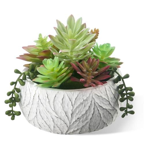 yel canby 6 Inch Artificial Succulent Plant in White Ceramic Pot - Realistic Fake Succulent for Home Office Desk Bathroom Decor Coffee Table Decor