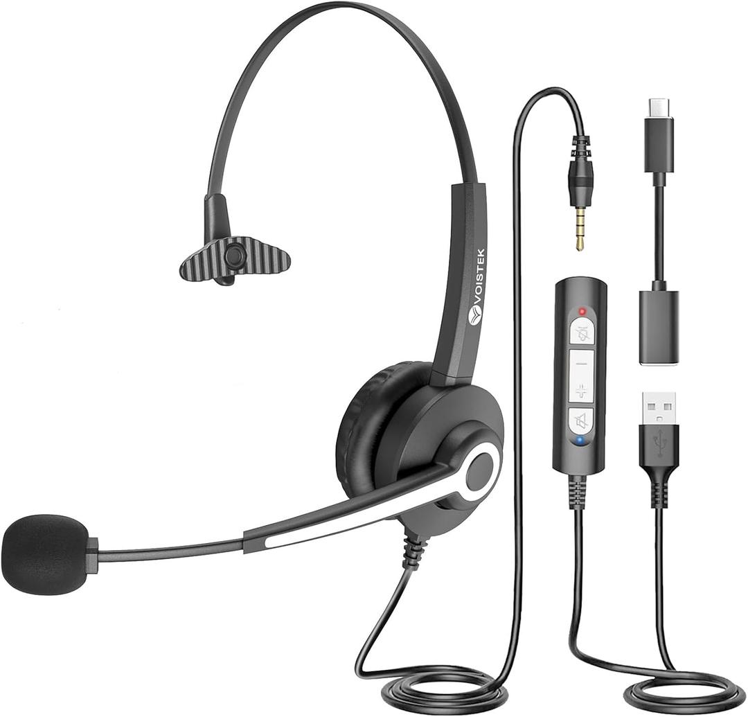USB Headset with Microphone, Computer Headphones for PC/ Laptop, Wired Work Headset with Microphone Noise Canceling & Volume Control for Home, Office, Teams Meetings, Online Class, Call Center, Skype, Zoom