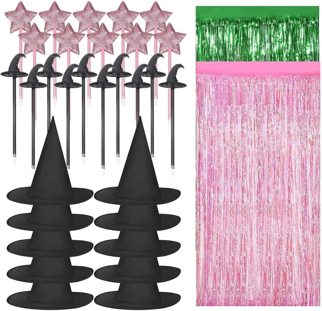 32 Pcs Witch Hats Set, 10 Witch Hats 2pack Tasseled Curtains 10 Star Pens and 10 Witch Hat Pens Witch Party Decorations for Birthday Party Supplies Dress up Costume Cosplay Hallo