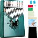 RANMING Kalimba Finger Piano kalimba 17 keys Portable Mbira Finger Piano with Tune Hammer Flannel Bag,Cleaning Cloth,Thumb Piano Key Stickers,Finger Covers,Adults Beginners and Music Lovers Gifts (Green)
