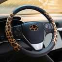 Universal Leather Leopard Cheetah Steering Wheel Cover Women 14.5-15 inch Leopard car Accessories Western Anime Brown Cute Wheel Cover Hip Hop Anti-Slip Car Protecter for Men (Leopard Print-SC)
