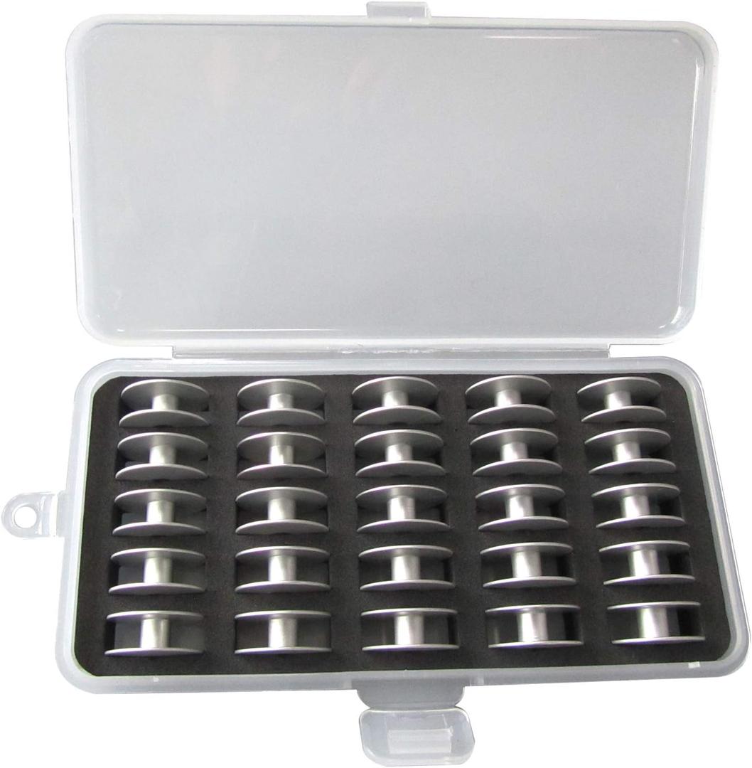 CKPSMS Brand - #18034A Aluminum "M" Larger BOBBINS with Box Compatible with/Replacement for Brother Brand JUKI Brand PFAFF Brand CONSEW Brand YAMATA Brand (25PCS with Box)