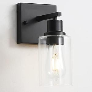 EMONG Single Lights Bathroom Light Fixtures, Matte Black Vanity Light with Glass Shade, Modern Wall Sconces Lighting for Bathroom,Mirror,Farmhouse,Hallway