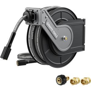 Giraffe Tools Pressure Washer Hose Reel 60ft, 1/4" Power Washer Hose Reel, Automatic Rewind, Wall Mounted, 4000 PSI