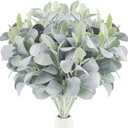 Jexine 15 Pcs Artificial Lambs Ear Greenery Stems Faux Branches for Weddings Bouquets Picks Rustic Wedding Centerpiece Artificial Greenery Spray for Home Farmhouse DIY Wreath Floral Arrangement