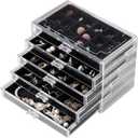 Frebeauty Acrylic Jewelry Organizer Earring Organizer Box with 5 Drawers Earring Holder Organizer with Velvet Trays Clear Jewelry Box for Women Earring Display for Rings Studs(Black)
