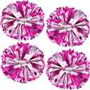 4Pcs Upgraded 12inch Metallic Cheerleading Pom Poms, HOLENGS Cheerleader Pompoms Cheer Poms for Kids Adults, Cheering Squad Pompoms for School Sports Games Dance Party (Rose and Silver)