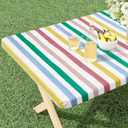 misaya Rectangle Vinyl Tablecloth, Fitted Table Cover, Waterproof Elastic Edge, Flannel Backing Plastic Tablecloth Fit 8 Foot Folding Tables for Picnic, Camping, Outdoor (Colorful Stripes, 30x96 inch)