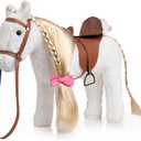 HollyHOME Stuffed Animal Horse Pretty Plush Toy Pretend Play Horse 11 inches White
