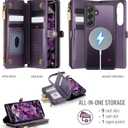 Defencase for Samsung Galaxy S24+/ S24 Plus Magnetic Wallet Case Compatible with Magsafe with RFID Blocking Zipper & Card Holder, PU Leather Detachable Phone Case for Galaxy S24+/ Plus 5G 6.7", Purple
